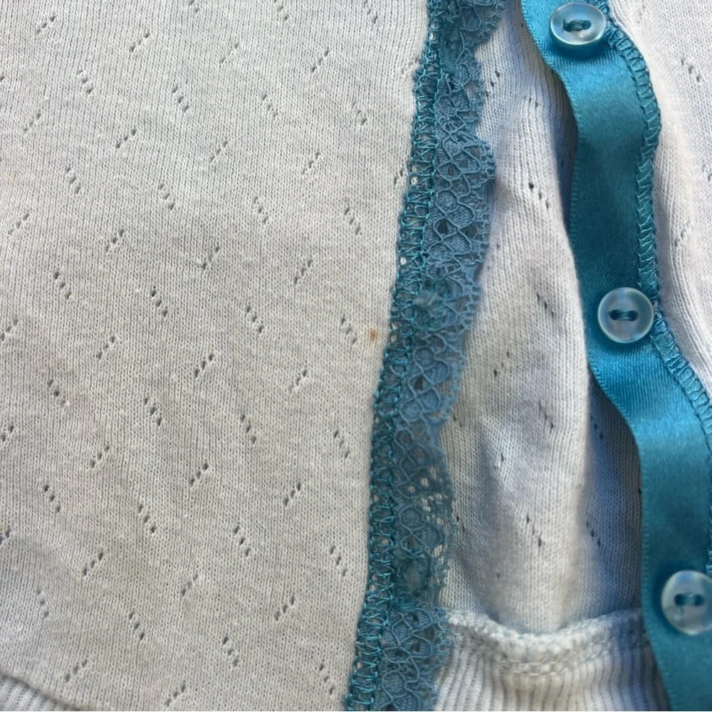 Rare Vintage y2k Hollister Blue Lace-Trim Cardigan top size small - Picture 6 of 9